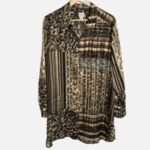 Chico's Tunic Top 3 XL Button Front Animal Print Long Sleeve Blouse Semi Sheer